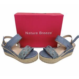 Nature Breeze Denim Blue Woven Edith Wedge Espadrilles Sandals 6.5 Women's